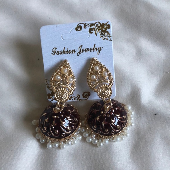 2 for $15 - Maroon Jhumka Earrings - Picture 3 of 3
